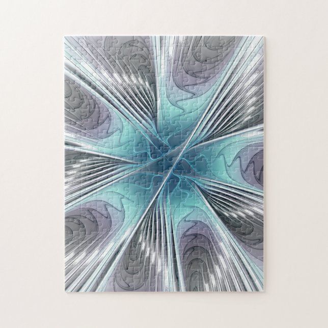 Quebra-cabeça Elegance Modern Blue Cinza White Fractal Art Flowe (Vertical)