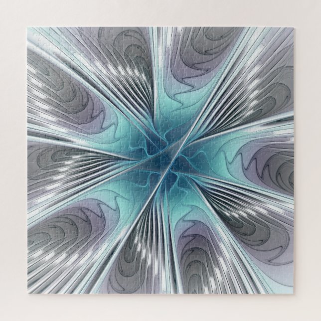 Quebra-cabeça Elegance Modern Blue Cinza White Fractal Art Flowe (Vertical)
