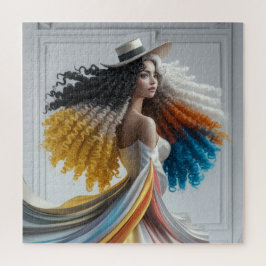 Quebra-cabeça Elegância em contraste Mulher de Cabelo Curvo