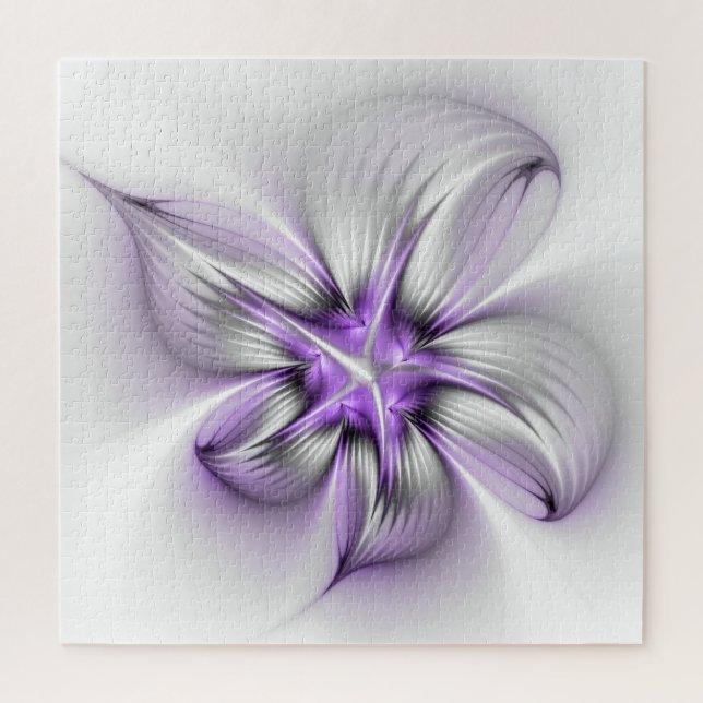 Quebra-cabeça Elegância Floral Arte Fractal Violeta Abstrata Mod (Vertical)