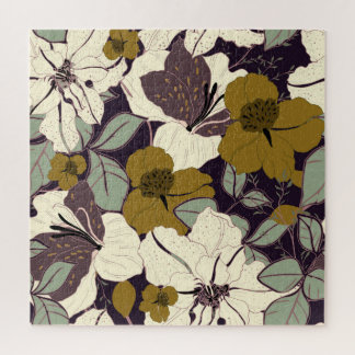 Quebra-cabeça elegância floral, padrão de folha vintage.