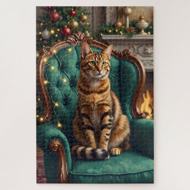 Quebra-cabeça Elegant Abyssinian Cat Regal Holiday Portrait Art (Vertical)