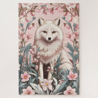 Quebra-cabeça Elegant Arctic Fox Pink Floral