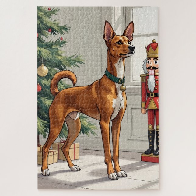 Quebra-cabeça Elegant Basenji Dog Nutcracker Modern Christmas (Vertical)