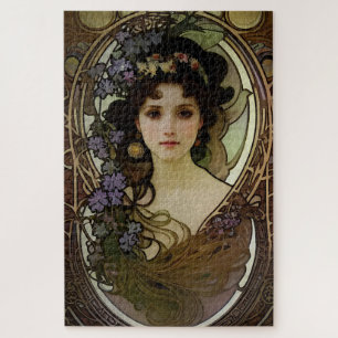 Quebra-cabeça Elegant Mucha Style Portrait of a Beautiful Woman