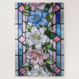 Quebra-cabeça Elegant Stained Glass Lily Floral Design in Soft P