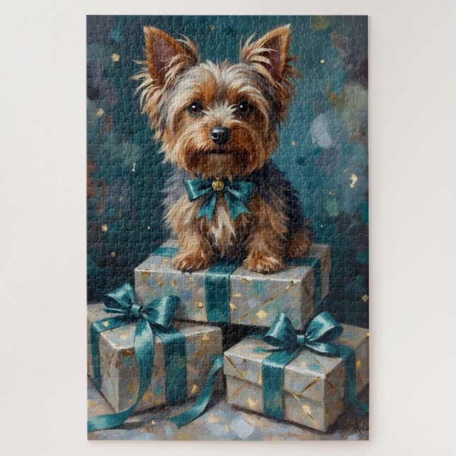 Quebra-cabeça Elegant Yorkshire Terrier Dog Holiday Gift Stack (Vertical)