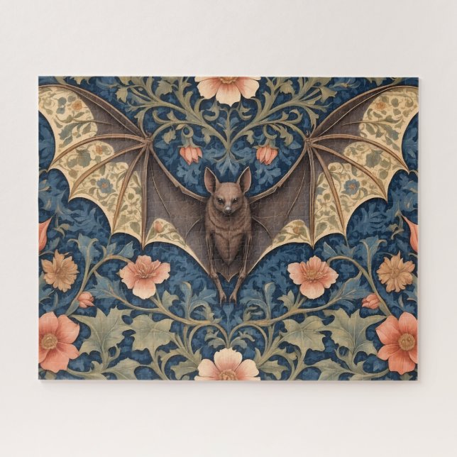 Quebra-cabeça Elegante Bat Voador William Morris Inspirou Floral (Horizontal)