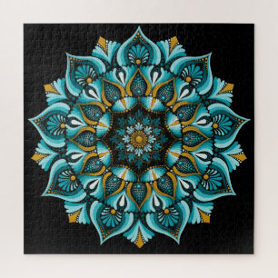 Quebra-cabeça Elegante Blue Mandala   Sacred Geometry Boho   Zen