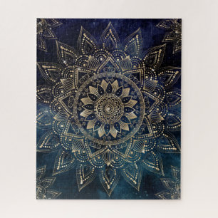 Quebra-cabeça Elegante Dourado Mandala Blue Galaxy Design