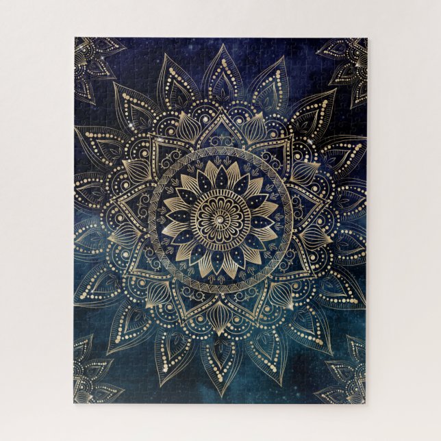 Quebra-cabeça Elegante Dourado Mandala Blue Galaxy Design (Vertical)
