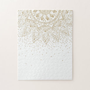 Quebra-cabeça Elegante Dourado Mandala Confetti Design