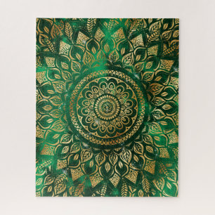 Quebra-cabeça Elegante Dourado Mandala Floral Verde