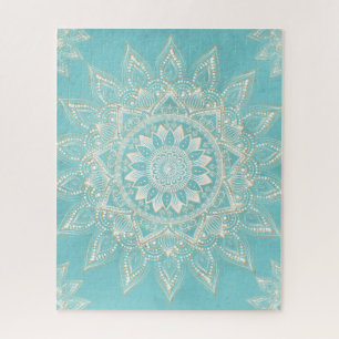 Quebra-cabeça Elegante Dourado Mandala Sky Blue Design