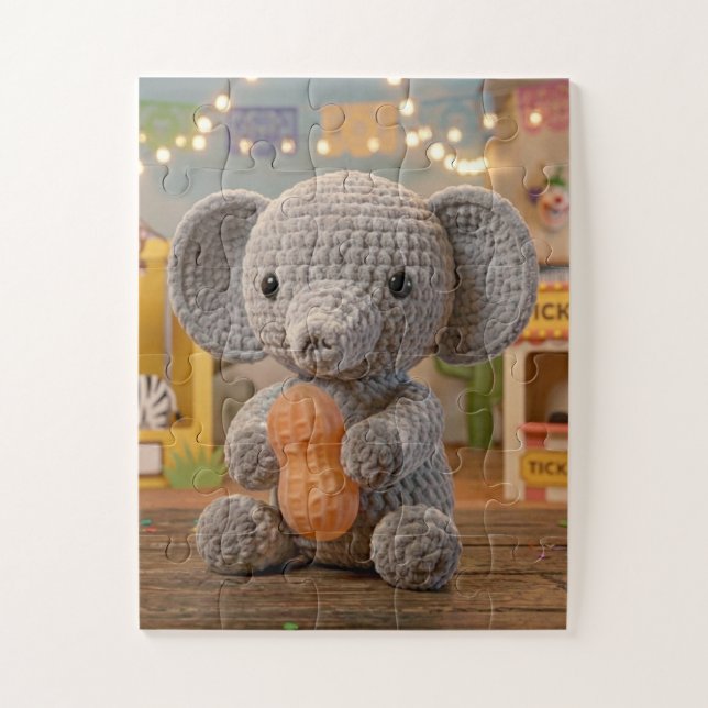 Quebra-cabeça Elegante Elefante Crochê no Zoológico  (Vertical)