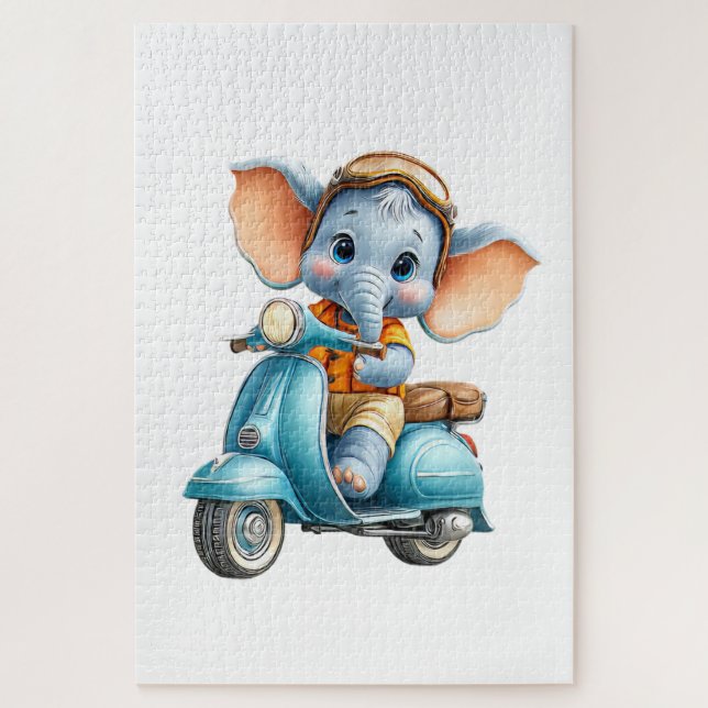 Quebra-cabeça Elegante Elefante em Puzzles de Scooter  (Vertical)