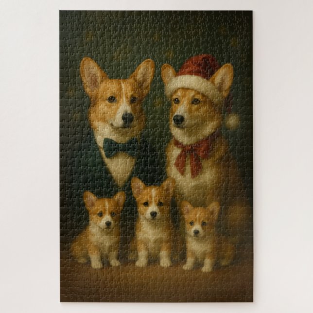 Quebra-cabeça Elegante Família Corgi, Natal (Vertical)
