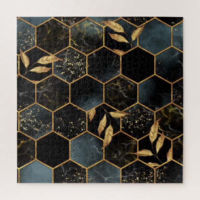Quebra-cabeça Elegante Marble & Dourado: Textura de Hexágono do  (Vertical)