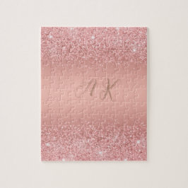 Quebra-cabeça Elegante Monograma com Brilho Luxuoso em Rosa Dour