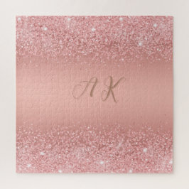 Quebra-cabeça Elegante Monograma Luxo Brilho Dourado Rosa