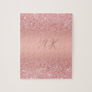 Quebra-cabeça Elegante Monograma Luxo Brilho Dourado Rosa