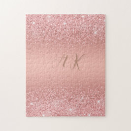 Quebra-cabeça Elegante Monograma Luxo Brilho Dourado Rosa