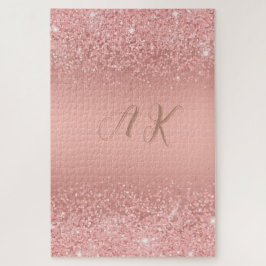 Quebra-cabeça Elegante Monograma Luxuoso com Brilho em Rosa Dour