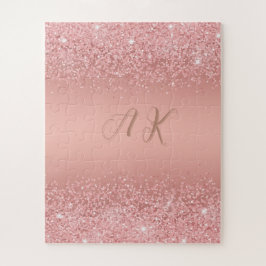 Quebra-cabeça Elegante Monograma Luxuoso com Brilho em Rosa Dour