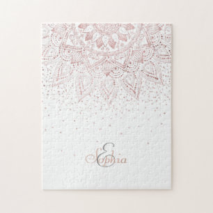 Quebra-cabeça Elegante rosa dourada mandala confetti design