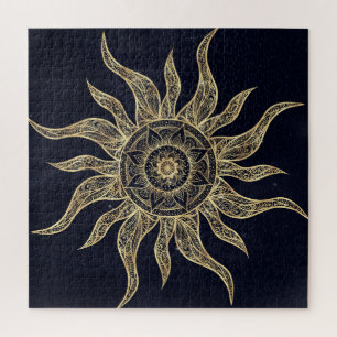 Quebra-cabeça Elegante Sol Dourado Mandala Blue Nebula Design