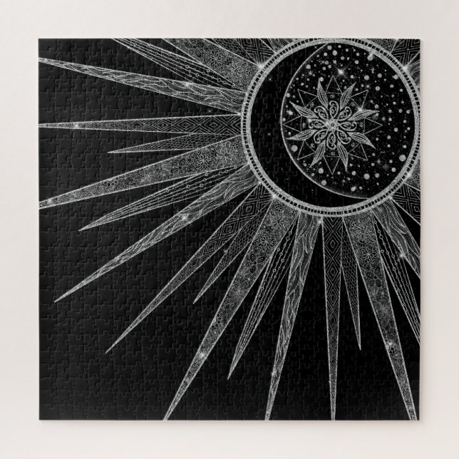 Quebra-cabeça Elegante Sun Moon Mandala Black Design (Vertical)