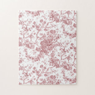 Quebra-cabeça Elegante Vintage Francês Gravado Floral Toile-Pink
