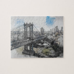 Quebra-cabeça Elegante Watercolor Brooklyn Bridge NYC