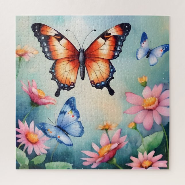 Quebra-cabeça Elegante Watercolor Butterflies Art Impressão (Vertical)
