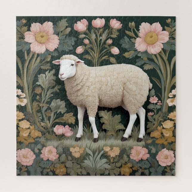 Quebra-cabeça Elegante White Sheep William Morris Inspirado (Vertical)
