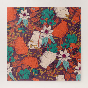 Quebra-cabeça Elementos Florais: Desenho Mão Sem Costura.