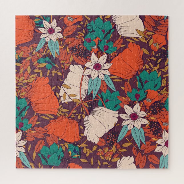 Quebra-cabeça Elementos Florais: Desenho Mão Sem Costura. (Vertical)