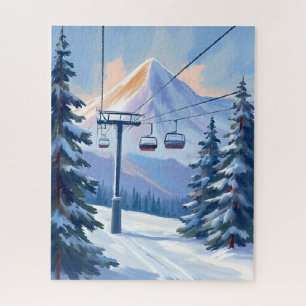Quebra-cabeça Elevador de Esqui Montanha Inverno Aquarela Esqu