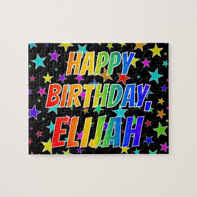 Quebra-cabeça "ELIJAH" Primeiro Nome, Diversão "FELIZ ANIVERSÁRI (Horizontal)