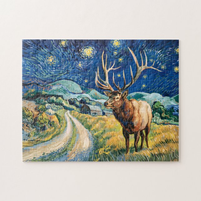 Quebra-cabeça Elk Vintage Estrela Noturna Van Gogh Campo (Horizontal)