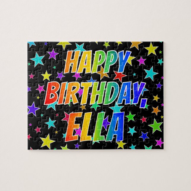 Quebra-cabeça "ELLA" Primeiro Nome, Diversão "FELIZ ANIVERSÁRIO" (Horizontal)