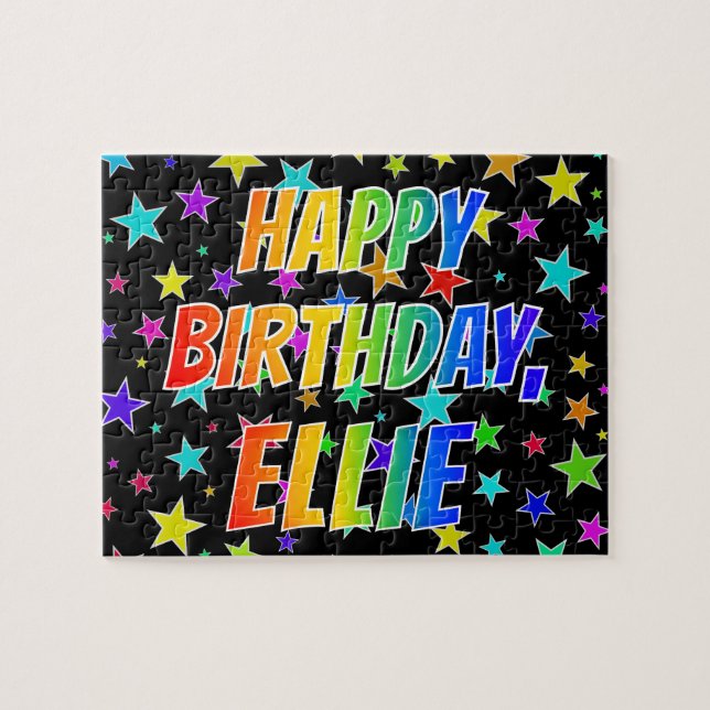 Quebra-cabeça "ELLIE" Primeiro Nome, Diversão "FELIZ ANIVERSÁRIO (Horizontal)