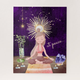 Quebra-cabeça Em Paz Meditando Yoga Girl and Crystals