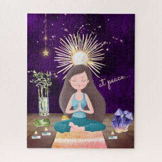 Quebra-cabeça Em Paz Meditando Yoga Girl and Crystals