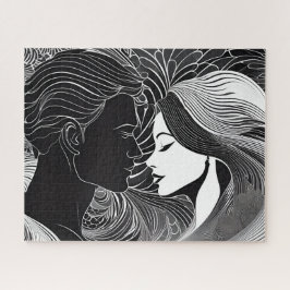 Quebra-cabeça Embrace Elegante: História de Amor Preto e Branco