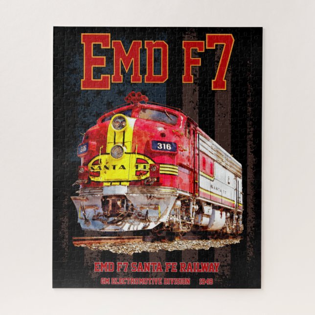 Quebra-cabeça EMD F7 Santa Fe Warbonnet com Bandeira Americana. (Vertical)