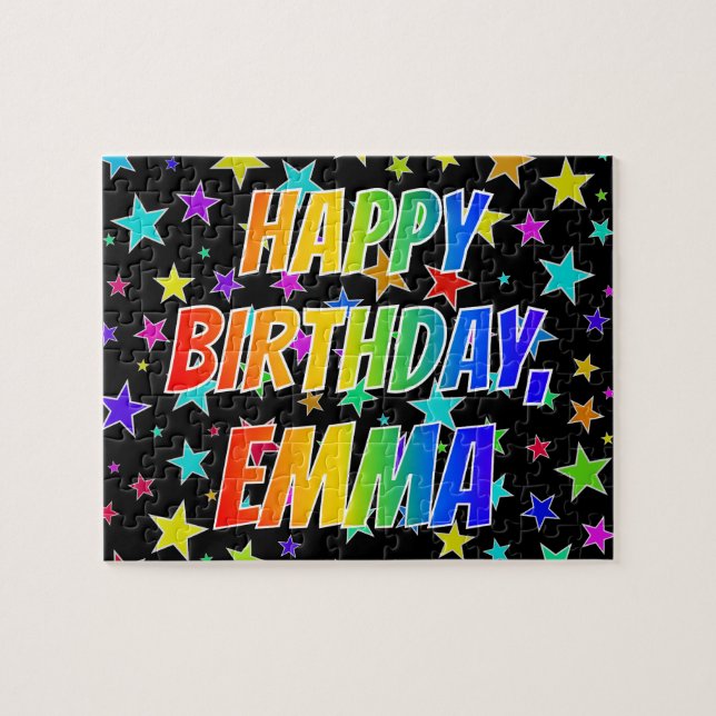 Quebra-cabeça "EMMA" Primeiro Nome, Diversão "FELIZ ANIVERSÁRIO" (Horizontal)