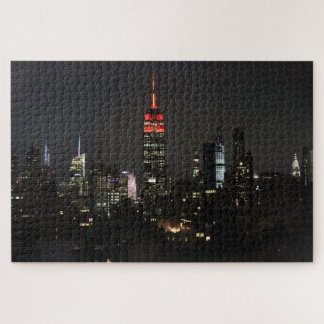 Quebra-cabeça Empire State Building no Red Night Skyline