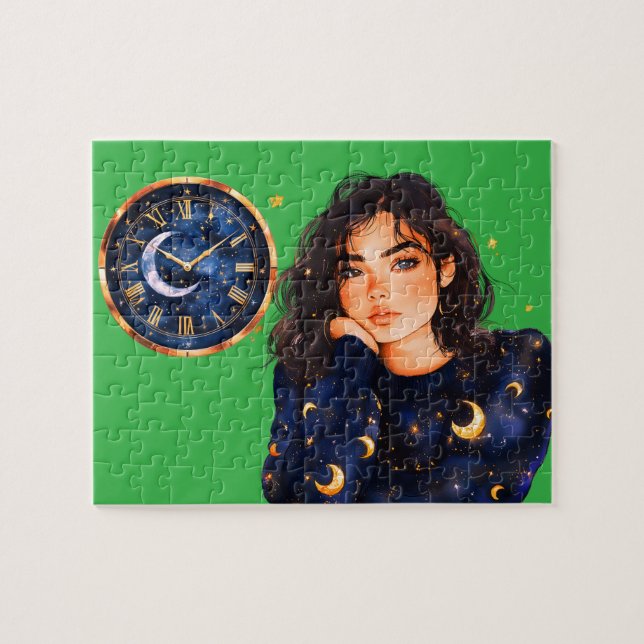 Quebra-cabeça : Encantando Garota Noturna com Relógio de Lua (Horizontal)