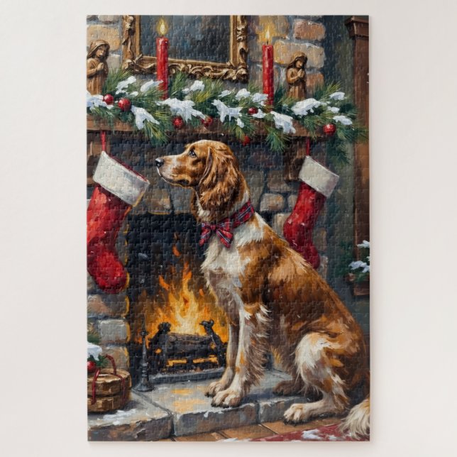 Quebra-cabeça English Setter Christmas Fireplace Stocking (Vertical)